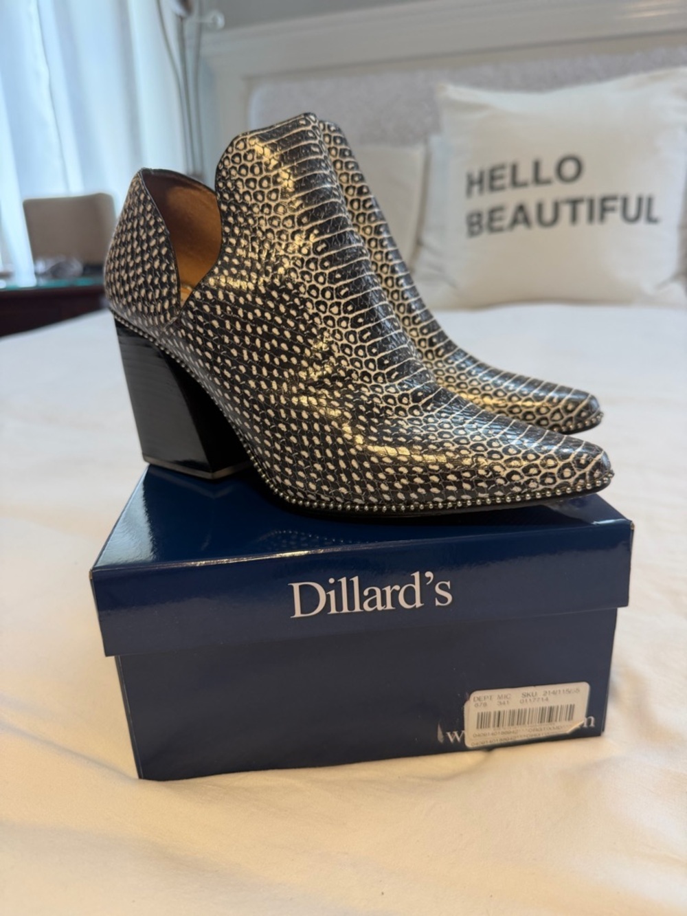 Antonio Melani Black & White Block Heel Ankle Booties